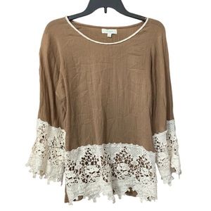 Umgee Brown Tunic With Lace Crochet